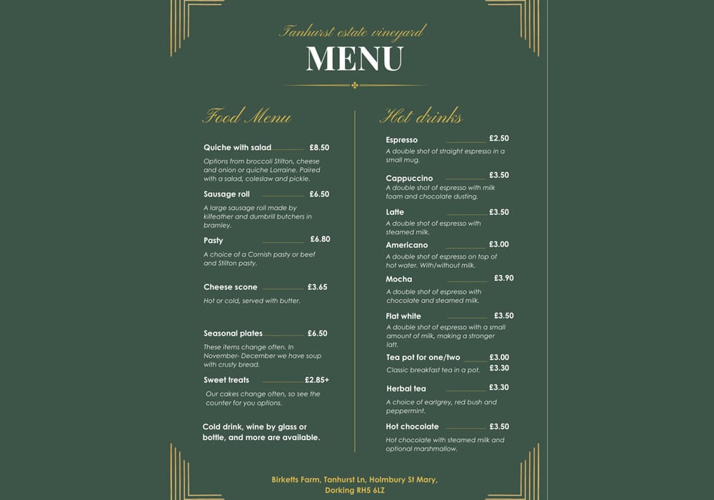 Tanhurst-menu